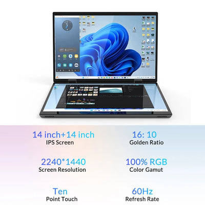 Crelander Dual Screen Laptop: Portable Workstation w/ Intel N95 Processor - Quantum Stream