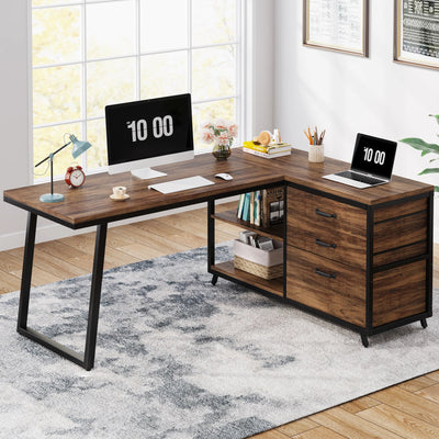 Tribesigns L - Shaped Computer Desk with 3 Drawers - Quantum Stream